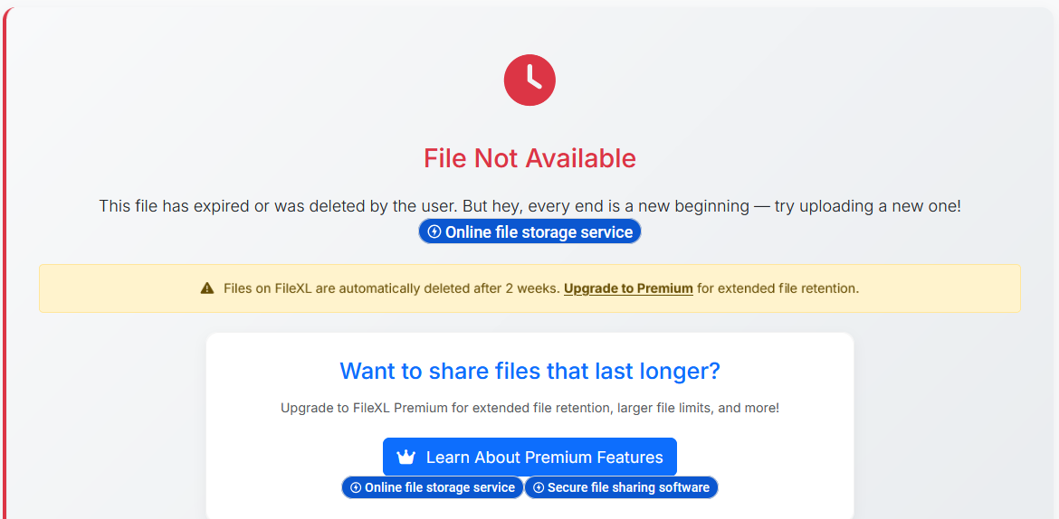 Experiencing File Not Available Error at FileXL.com [RESOLVED]