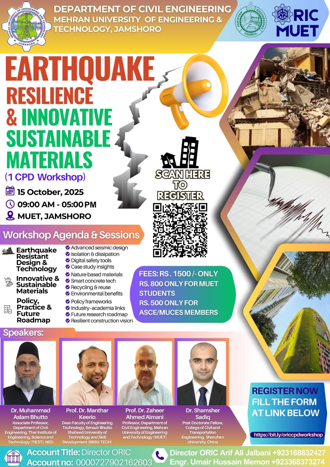 CPD Workshop on Earthquake Resilience &amp; Innovative Sustainable Materials MUET Jamshoro