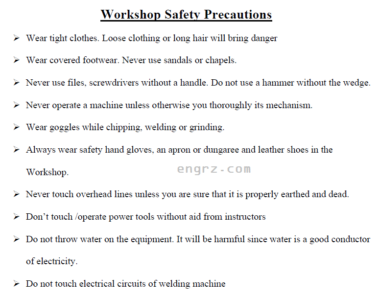 Safety Precautions Mechanical Engineering Workshop