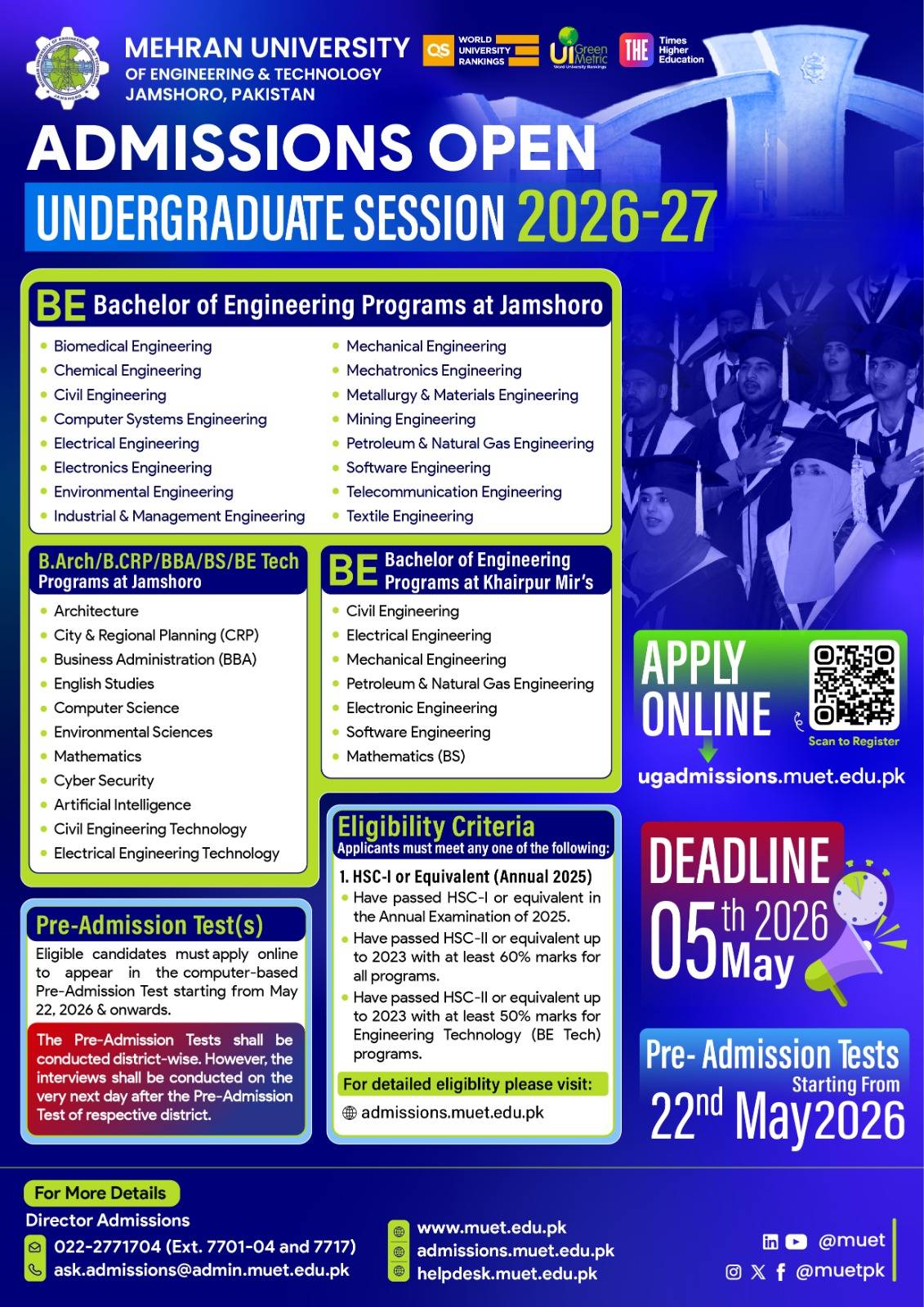 Admissions Open for Undergraduate Session 2026-27 at MUET Jamshoro - Educational Content on Engrz
