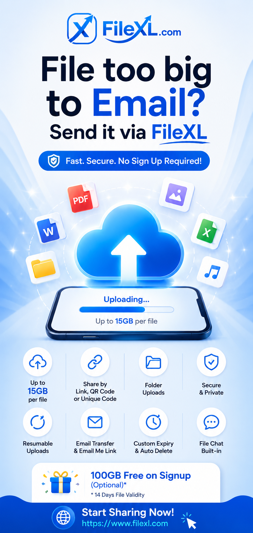 File too Big to Email Send it with FileXL Free Large File Transfer — shared on Engrz by afaq33