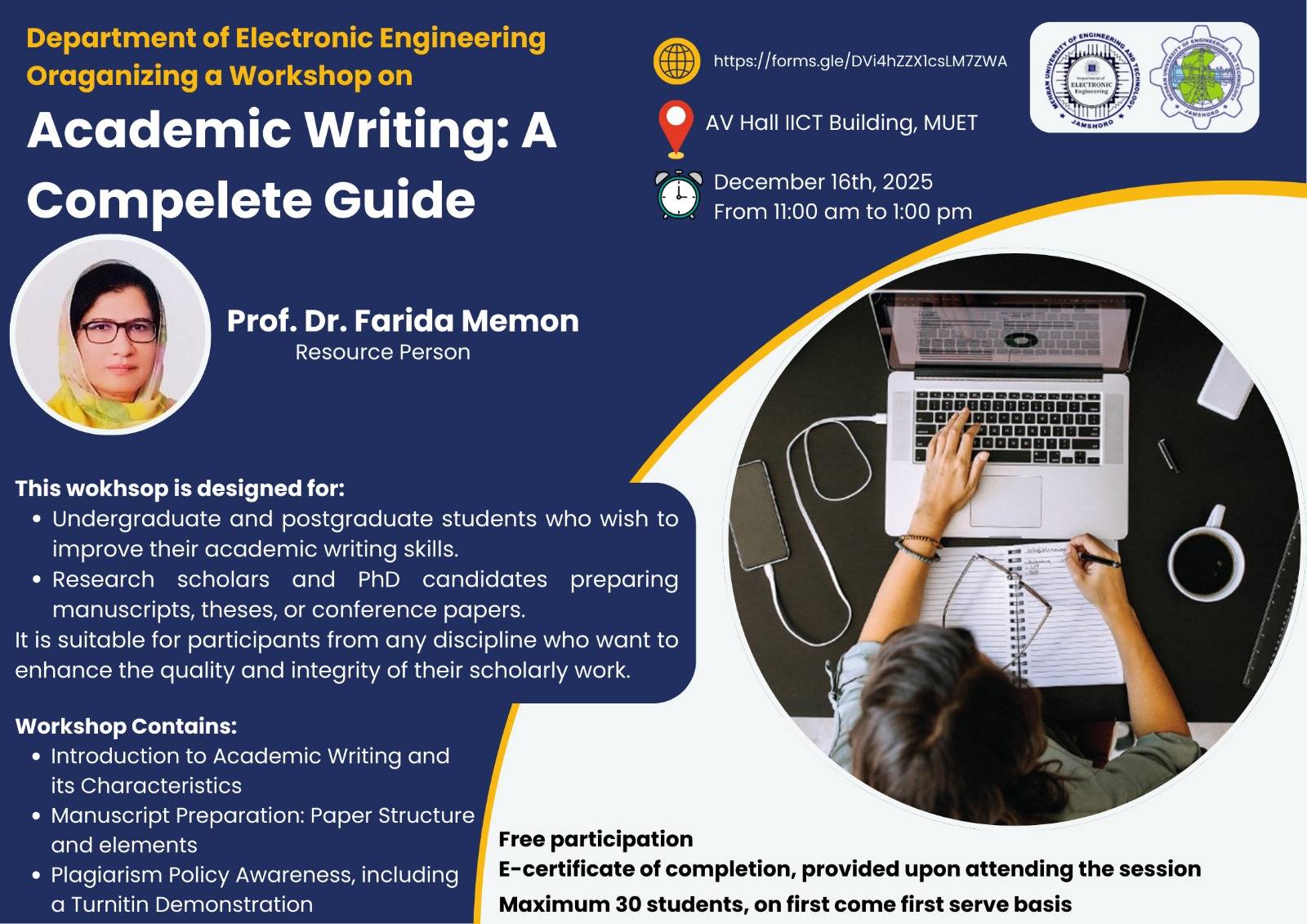 Workshop on Academic Writing by Department of ES MUET Jamshoro