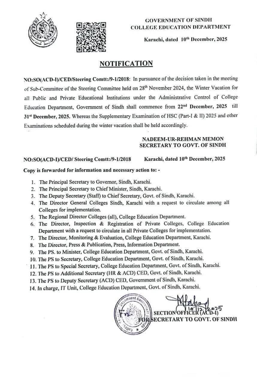 Winter Vacation 2025 Notification Download