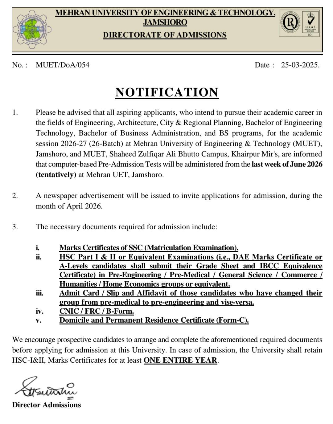 MUET Admissions 2026-27 Announced - Educational Content on Engrz
