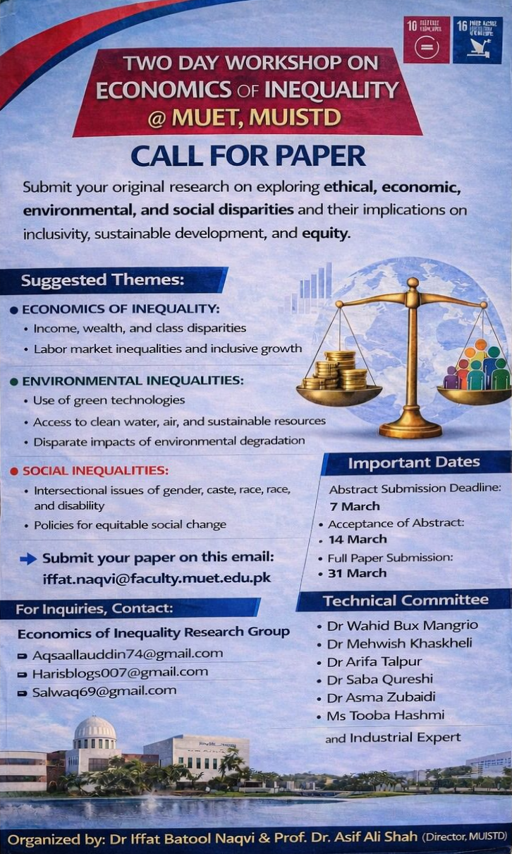 Two Day Workshop on Economics of Inequality at MUISTD, MUET Jamshoro 2026 - Educational Content on Engrz